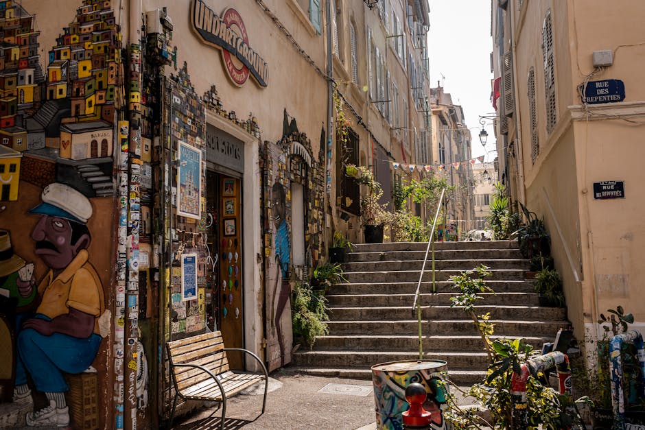 Cours Julien street mural with outdoor cafes