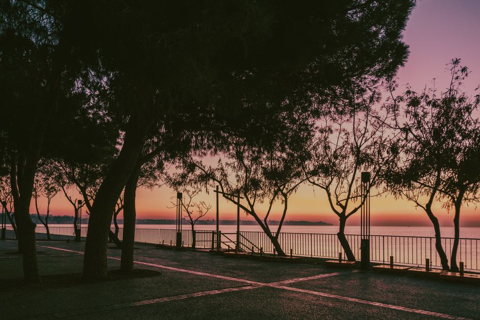 Seaside promenade at sunset in Eira