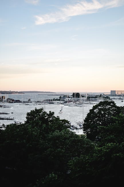 Helsinki skyline silhouette with boats at sea during sunset
