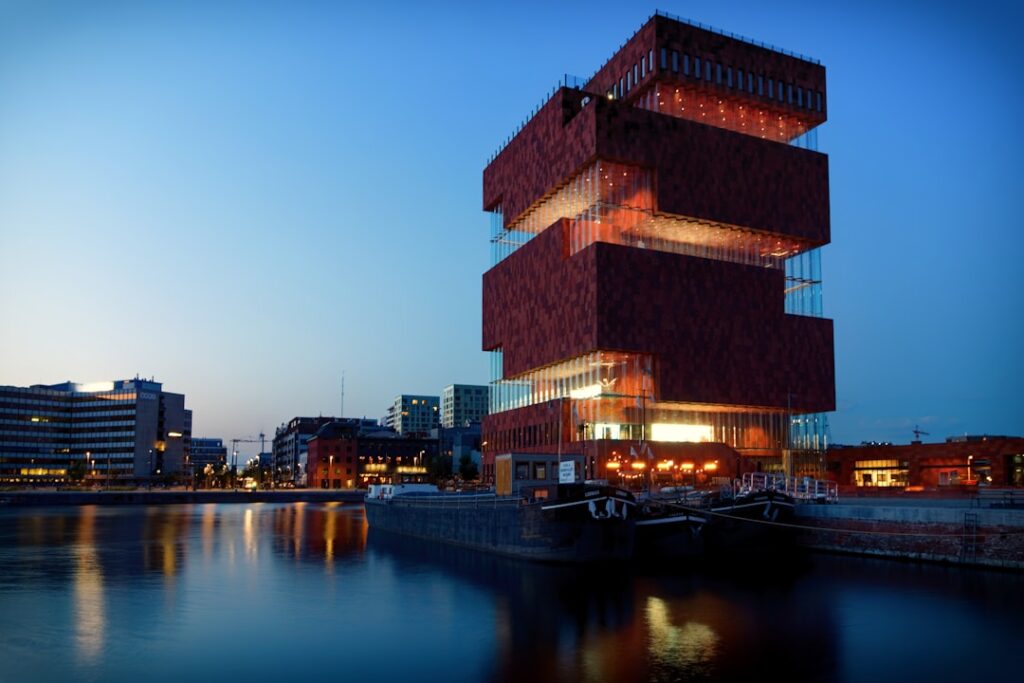 Katajanokka harbor with brick architecture in the evening