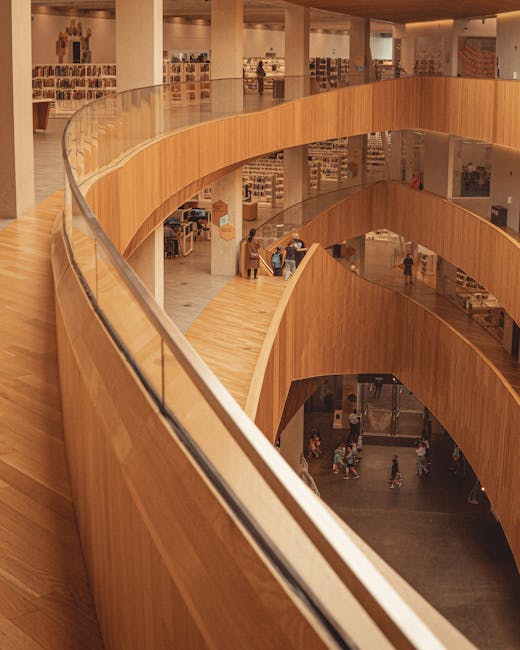 Oodi library wooden multi-level interior with reading spaces