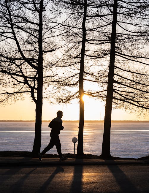 Joggers by Töölönlahti bay in the morning