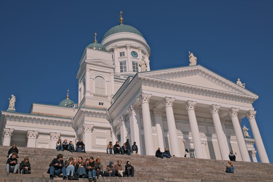 Exterior steps of Helsinki Cathedral with people