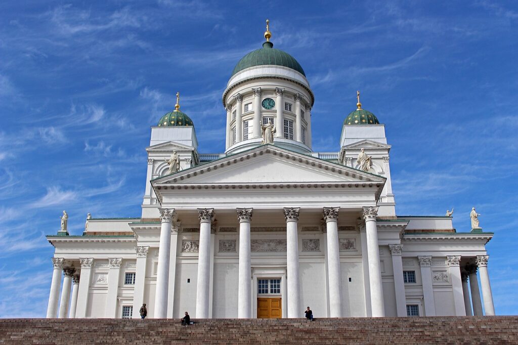 Interior of Helsinki Cathedral with visitors