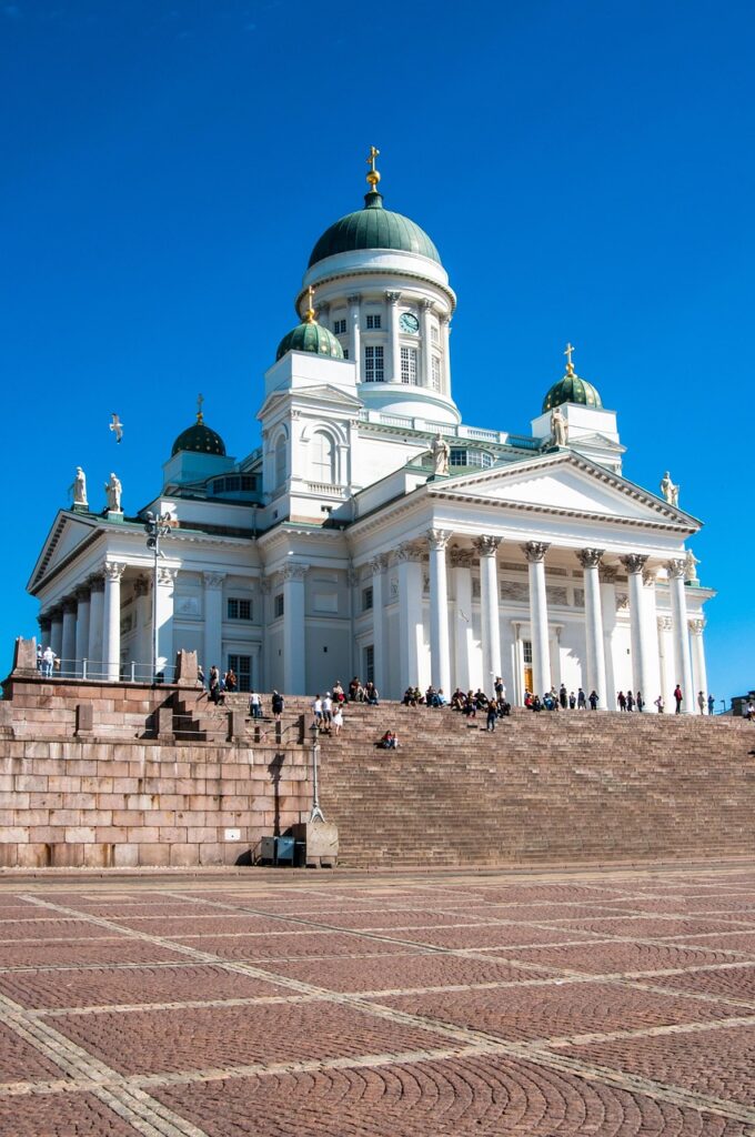 Helsinki Cathedral at sunset overlooking Senate Square