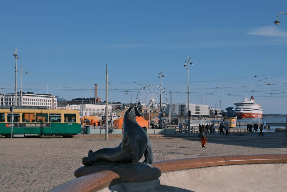 Terminal promowy na Kauppatori w Helsinkach nocą