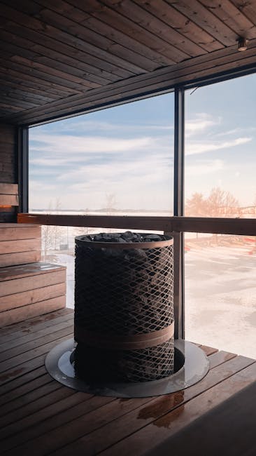 Wooden sauna interior with benches at Löyly