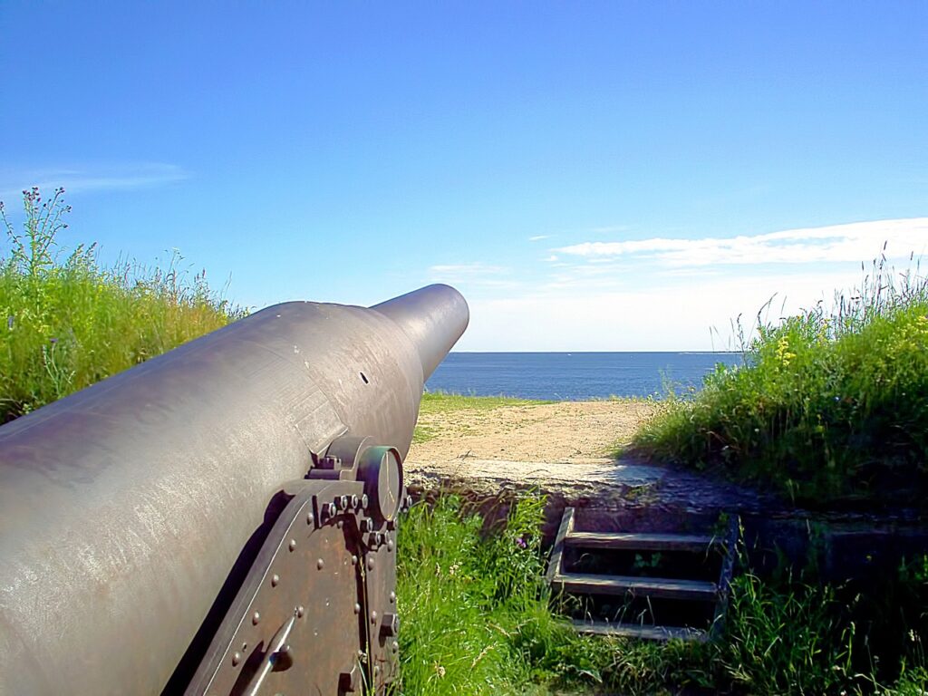 Cannons on Suomenlinna fortress overlooking the sea