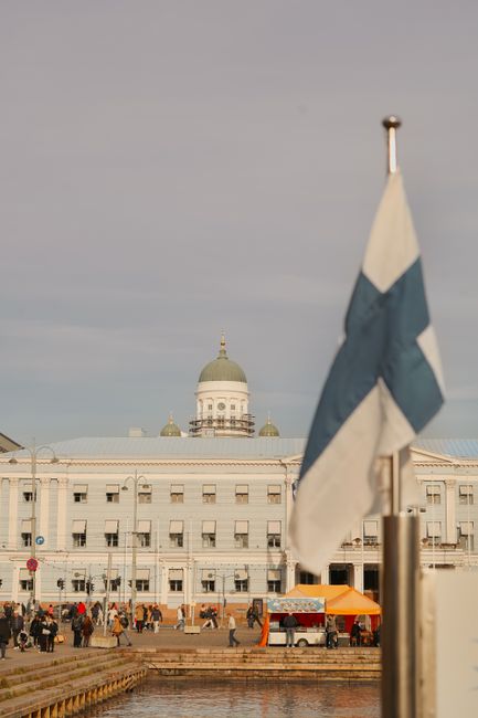 Tourist enjoying coffee near Market Square, Helsinki