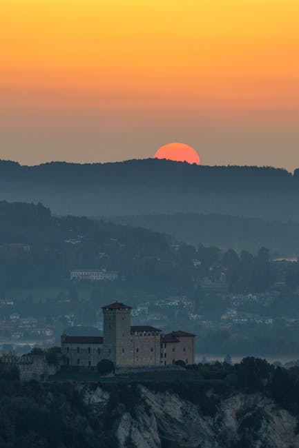 Aerial view of Corte citadel at sunrise