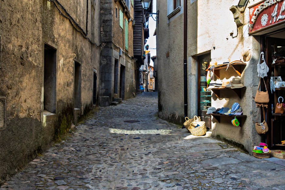 Narrow stone street in Pigna with artisan stalls