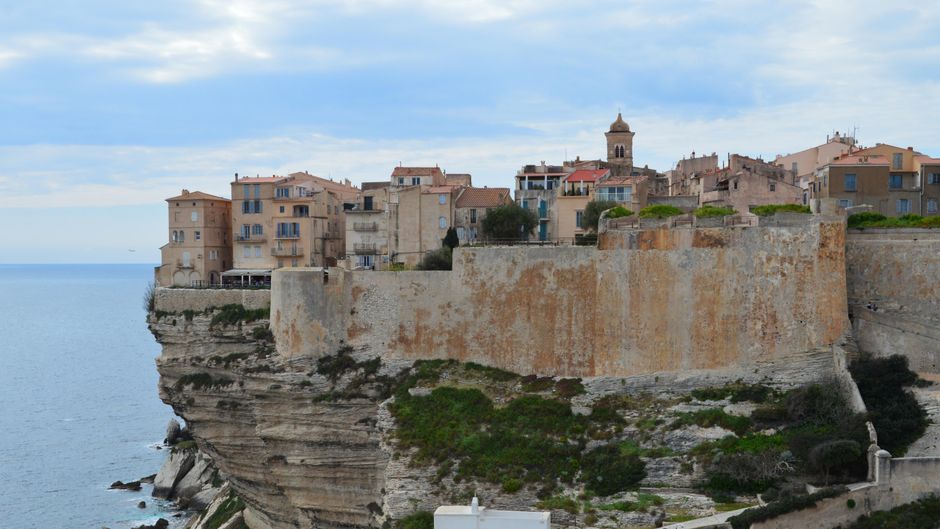 Bonifacio clifftop citadel at sunset