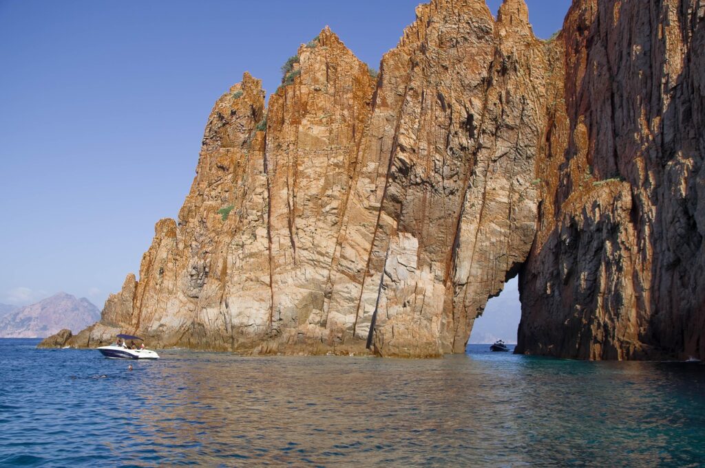 Cliffs of the Calanques de Piana at sunset