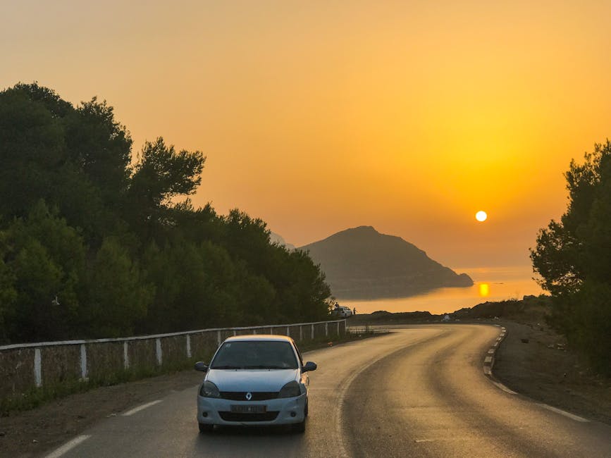 strada costiera panoramica in Corsica al tramonto