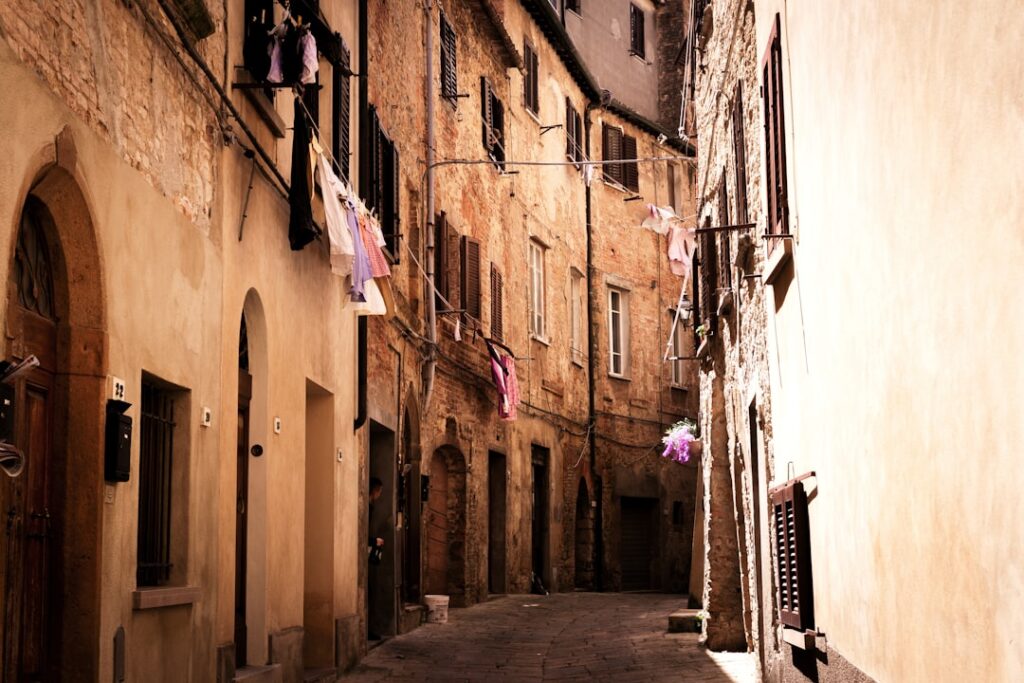 Sartène medieval street with stone houses, old town