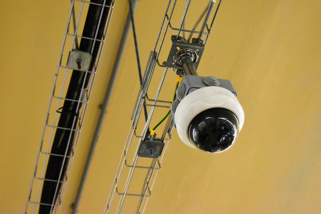 Hotel entrance with CCTV cameras and secure access