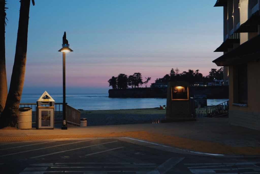 Sunset on the Santa Cruz waterfront at Plaza de España