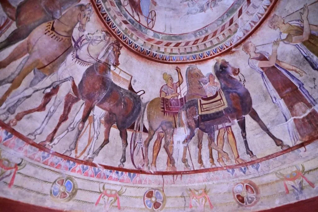 Frescoed dome depicting horses and charioteers inside Castel Nuovo, Naples.