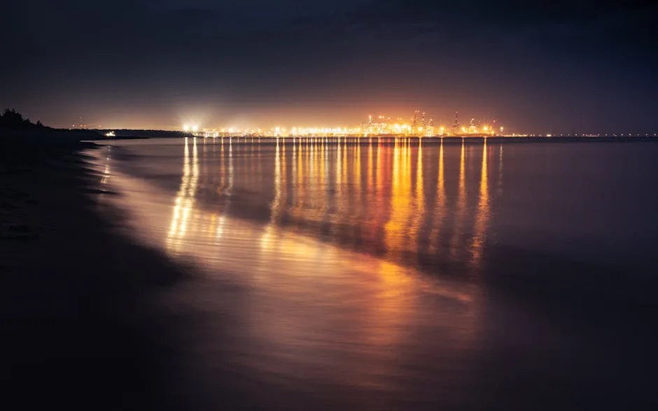 Night reflections on the sea near Naples