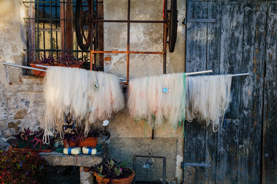 Traditional fishing nets drying in Naples