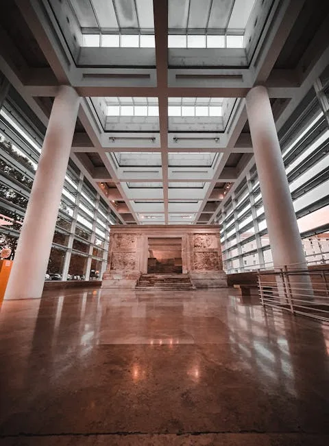 Modern Naples museum interior featuring an ancient Roman triumphal arch exhibit