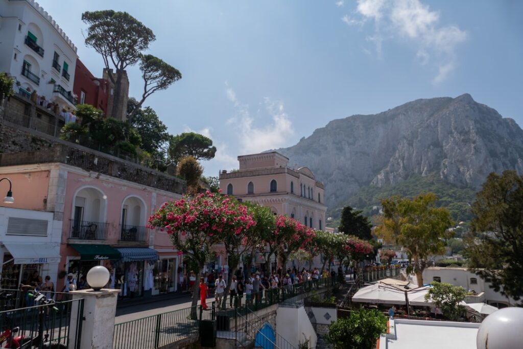 Piazzetta in Capri with outdoor cafes and tourists