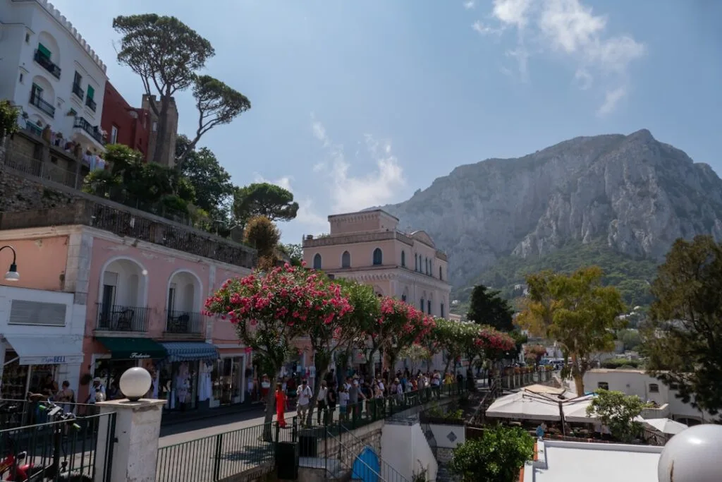 Piazzetta in Capri with outdoor cafes and tourists