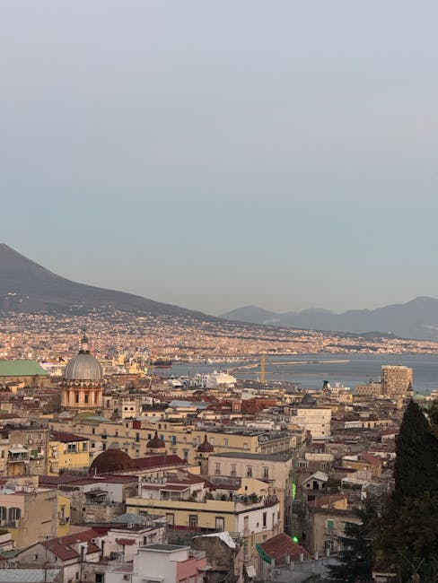 Panoramic view of Naples skyline with Mount Vesuvius and the bay