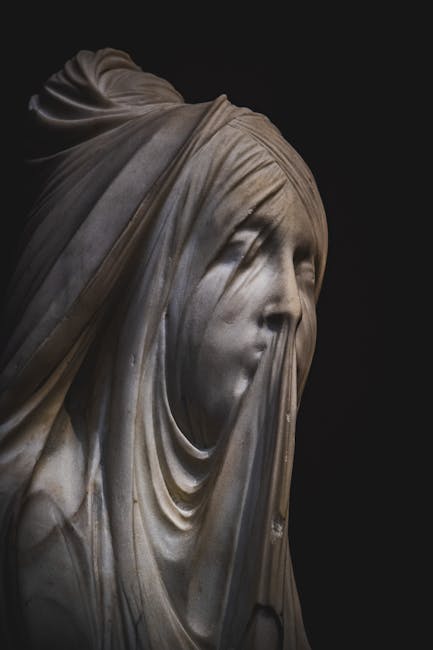 Veiled Christ marble statue close-up