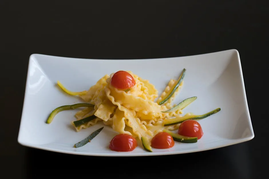 Assiette de pâtes toscanes garnie de tomates cerises à San Gimignano.