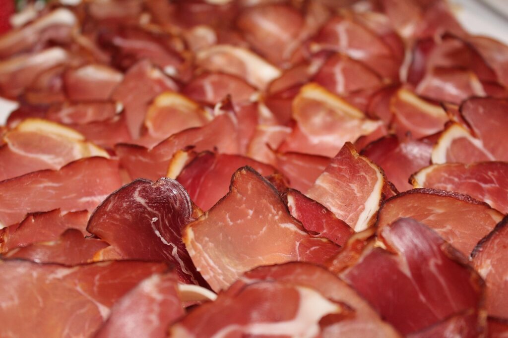 Antica Macelleria Falorni shopfront in Greve in Chianti with cured meats on display