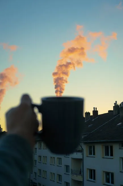 Sunset over Lucca rooftops with a coffee cup in the foreground