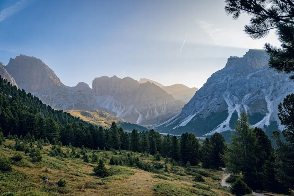Falaises calcaires et forêts de pins emblématiques des Dolomites