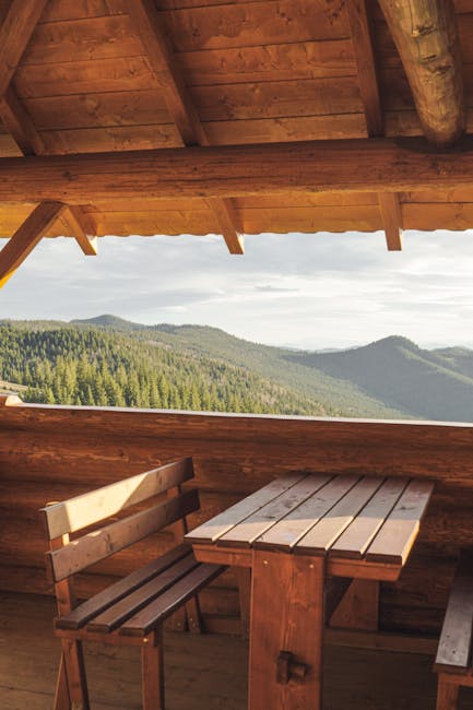 Holzhütte mit Bergterrasse und Aussicht