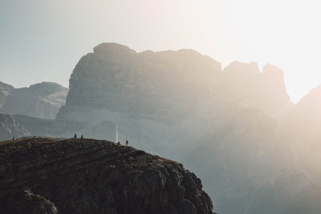 Silhouette of a Dolomites ridge at sunset