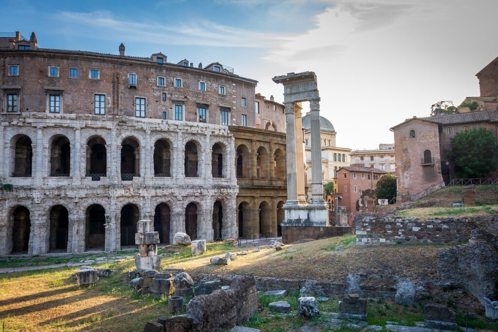 rome classical fluted columns and historic buildings