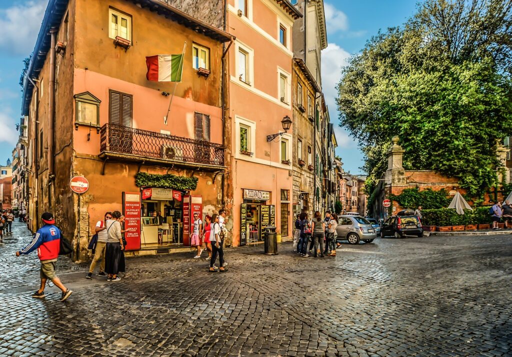 rome trastevere piazza trilussa warm evening light
