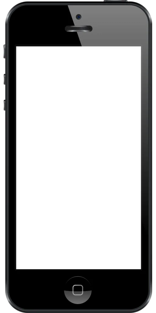Czarny smartfon z pustym białym ekranem na białym tle