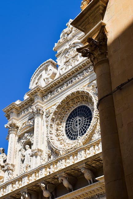 Rose window and sculpted decoration of the Basilica di Santa Croce, Lecce