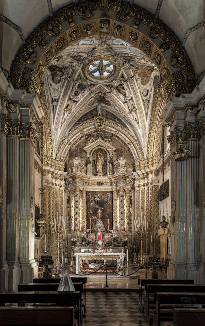Nave richly decorated of a Baroque church in Lecce