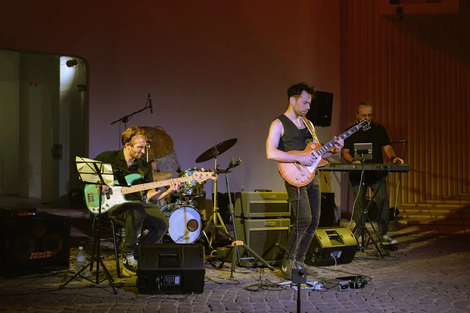 Band performing outdoors at a summer night concert in Lecce