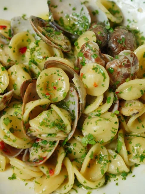 Plate of orecchiette with clams, a Salento specialty near Lecce