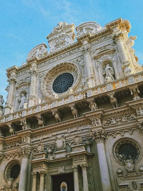 Detailed Baroque facade of Santa Croce Basilica in Lecce