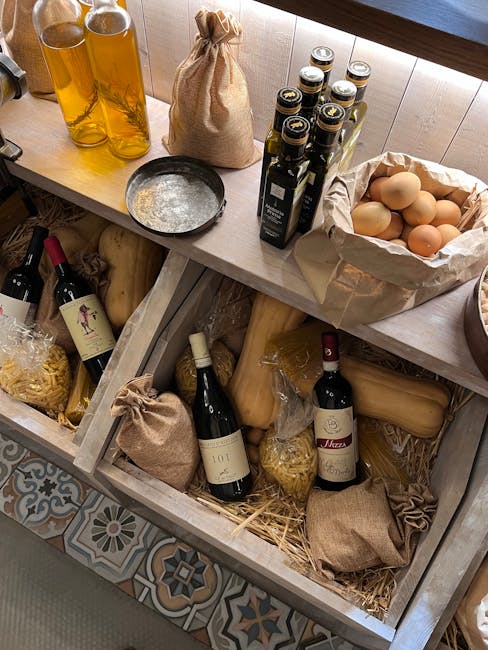 Gift basket with olive oil, wine and local pasta