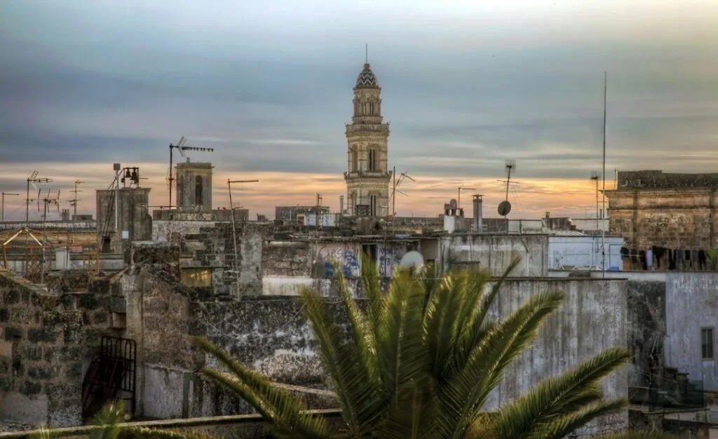 Panoramic rooftop view over Lecce at sunset