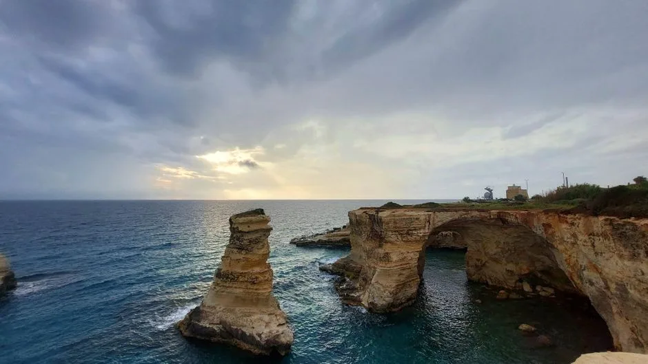 Sea stacks and natural arch along the coast near Lecce