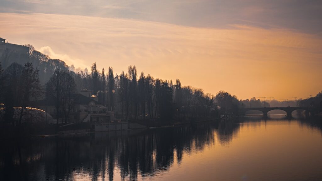 Po riverbank Turin sunset view