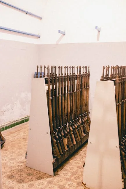 Rangées de fusils anciens dans l'armurerie du palais de Turin.