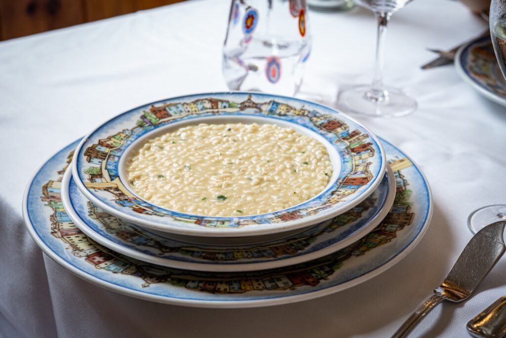Traditional Piedmontese risotto plate close up