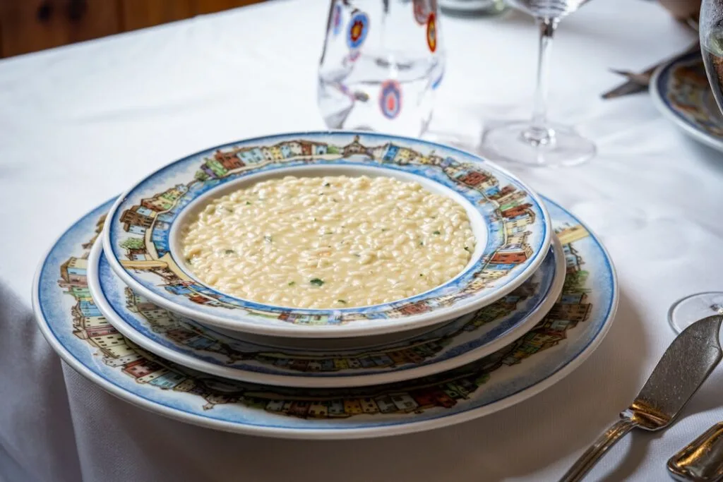 Traditional Piedmontese risotto plate close up